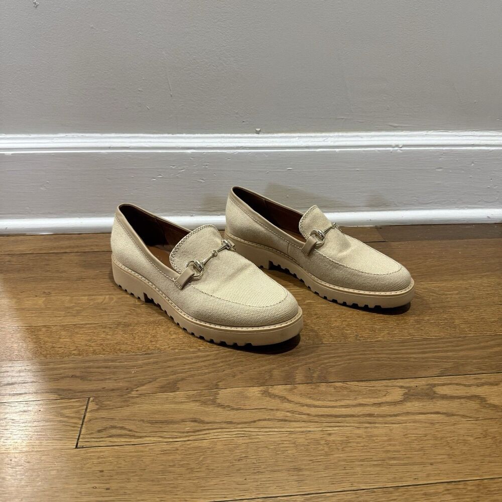 Franco Sarto Cason Beige Natural Canvas Slip-On Loafer Women’s US 9 EUR 40 M